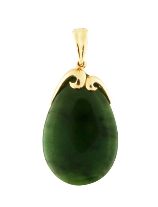 Greenstone 9K gold pendant, pear shape