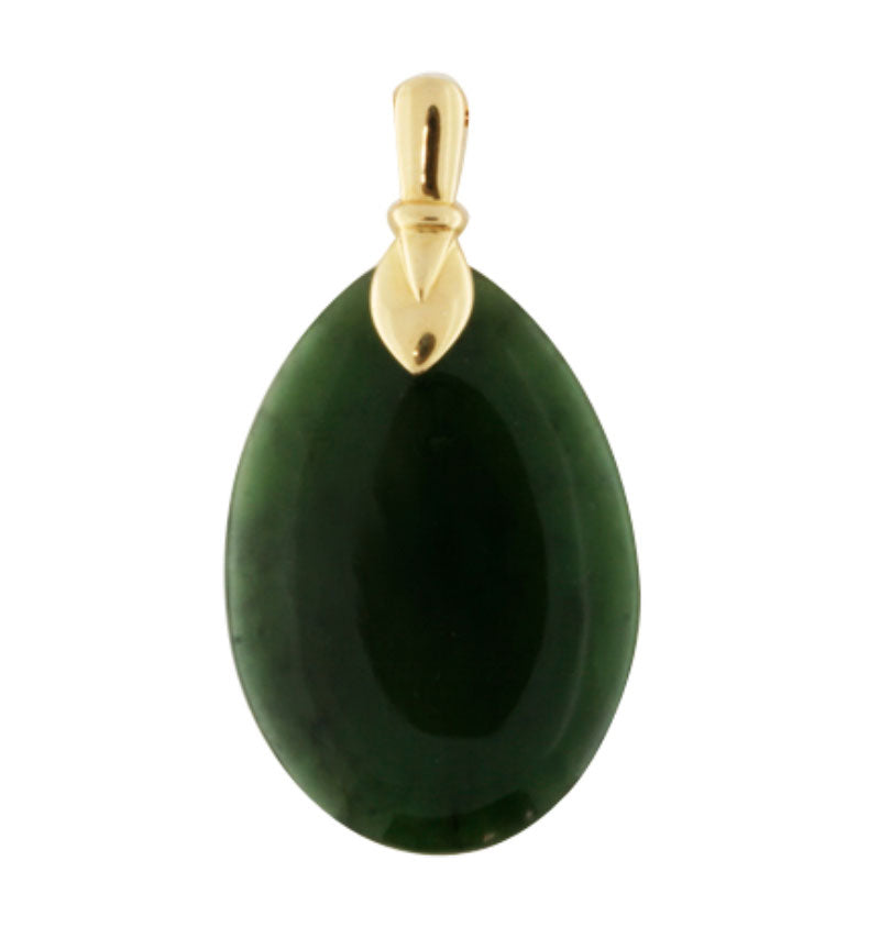 Greenstone drop pendant in 9K yellow gold