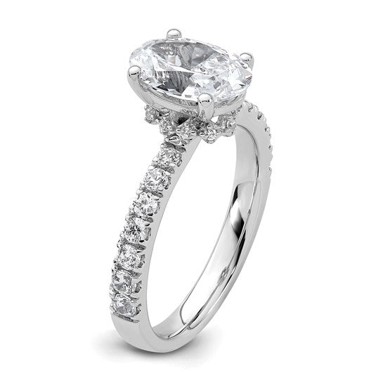 Hidden halo tapered diamond band engagement ring