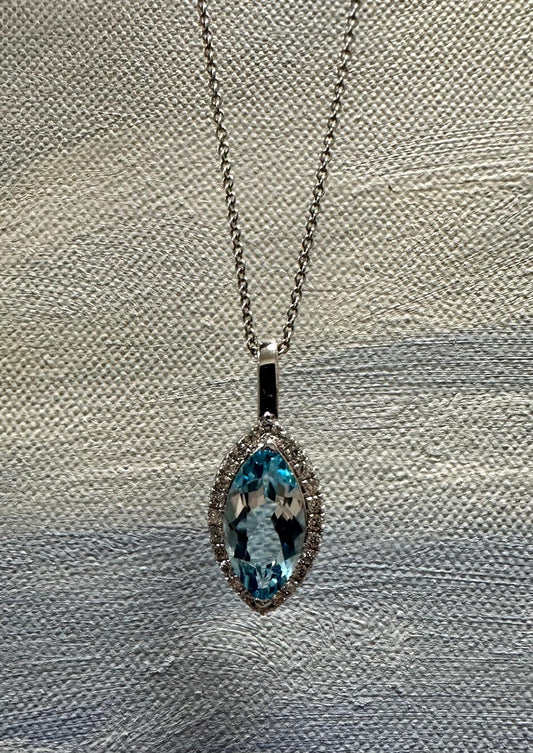 Light Blue marquise topaz and diamond pendant