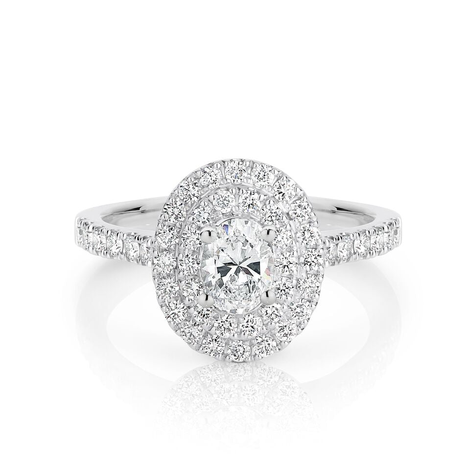 Oval Double Halo Ring with 1.00 ct/18k white gold