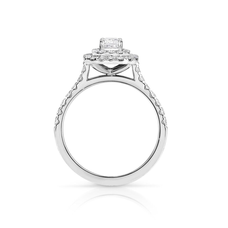 Radiant Double Halo Ring with 1.10 ct/18k white gold