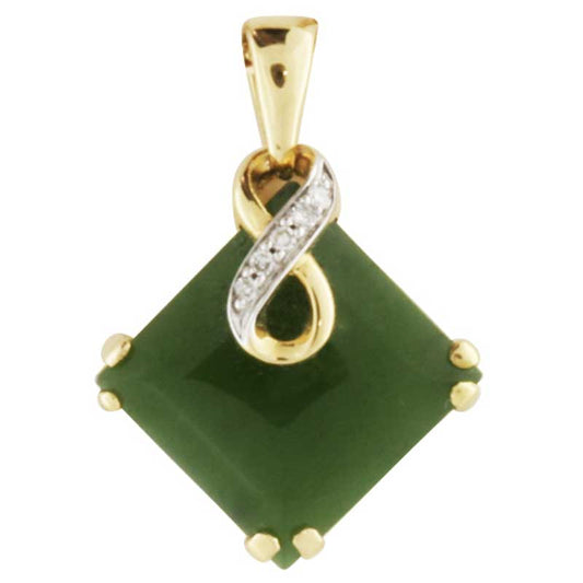 Greenstone Pendant with diamonds in 9K yellow gold