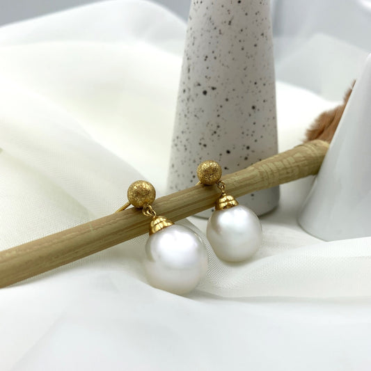 Australian South Sea Earrings. 2 x 13mm round pearls. ONE ONLY!