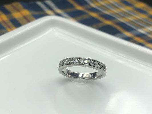 Platinum grain set diamond ring with Milgrain